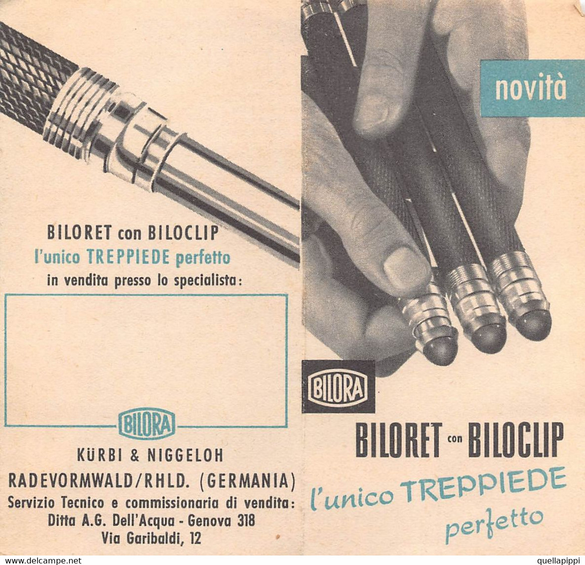 013751 "BILORA-BILORET CON BILOCLIP-L'UNICO TREPPIEDE PERFETTO-KURSI & NIGGELOH-GERMANIA - A.G.DELL'ACQUA-GENOVA" PUBBL - Pubblicitari