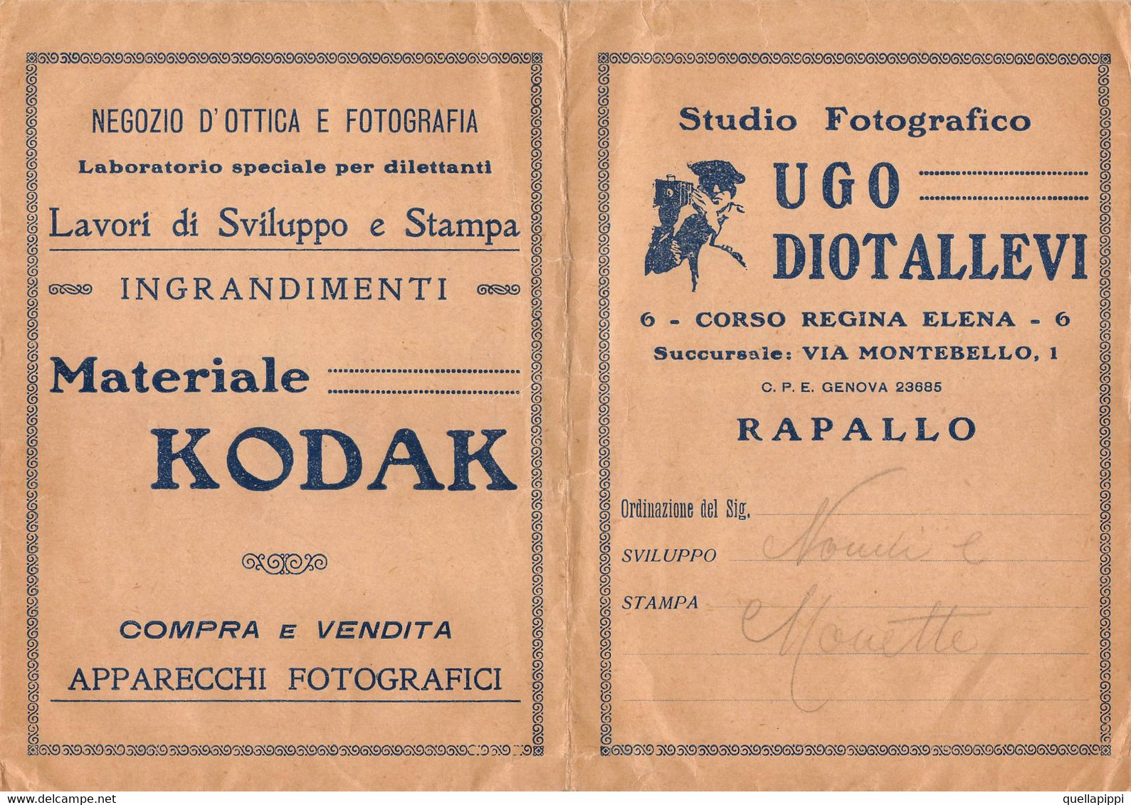 013761 "(GE)  RAPALLO - STUDIO FOTOGRAFICO UGO DIOTALLEVI - MATERIALE KODAK - PORTA NEGATIVI FOTO" PUBBL - Pubblicitari