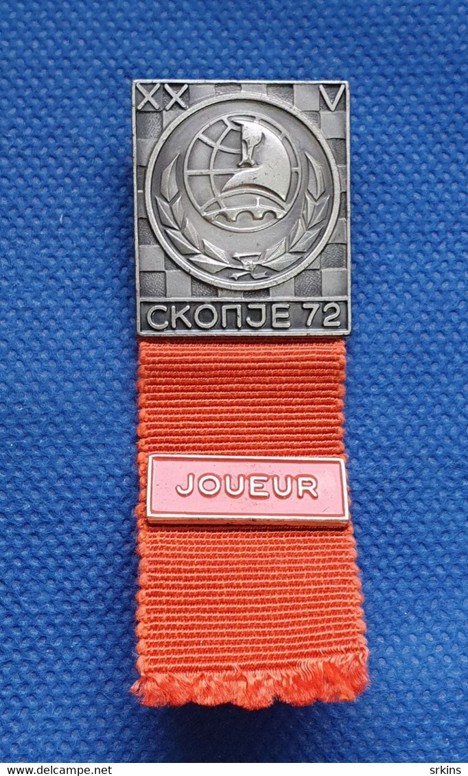 Participant PLAYER Pin Badge Chess Olympiad Skopje Skoplje Macedonia Yugoslavia 1972 72 - Jeux