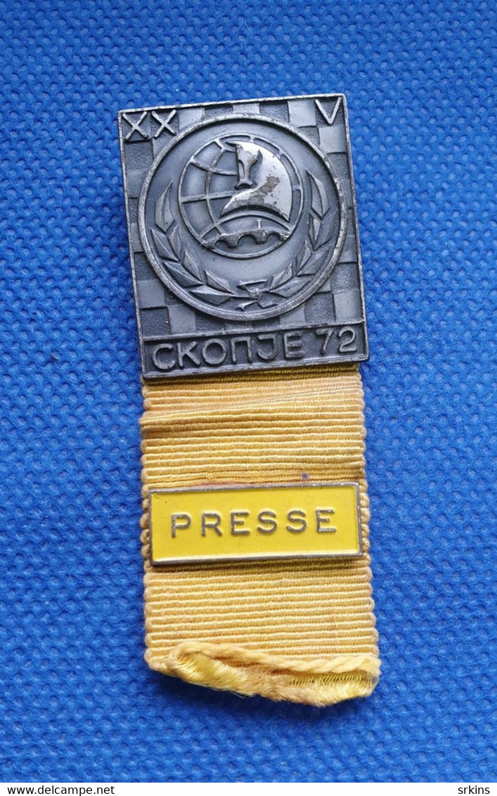 Participant PRESS Pin Badge Chess Olympiad Skopje Skoplje Macedonia Yugoslavia 1972 72 - Jeux