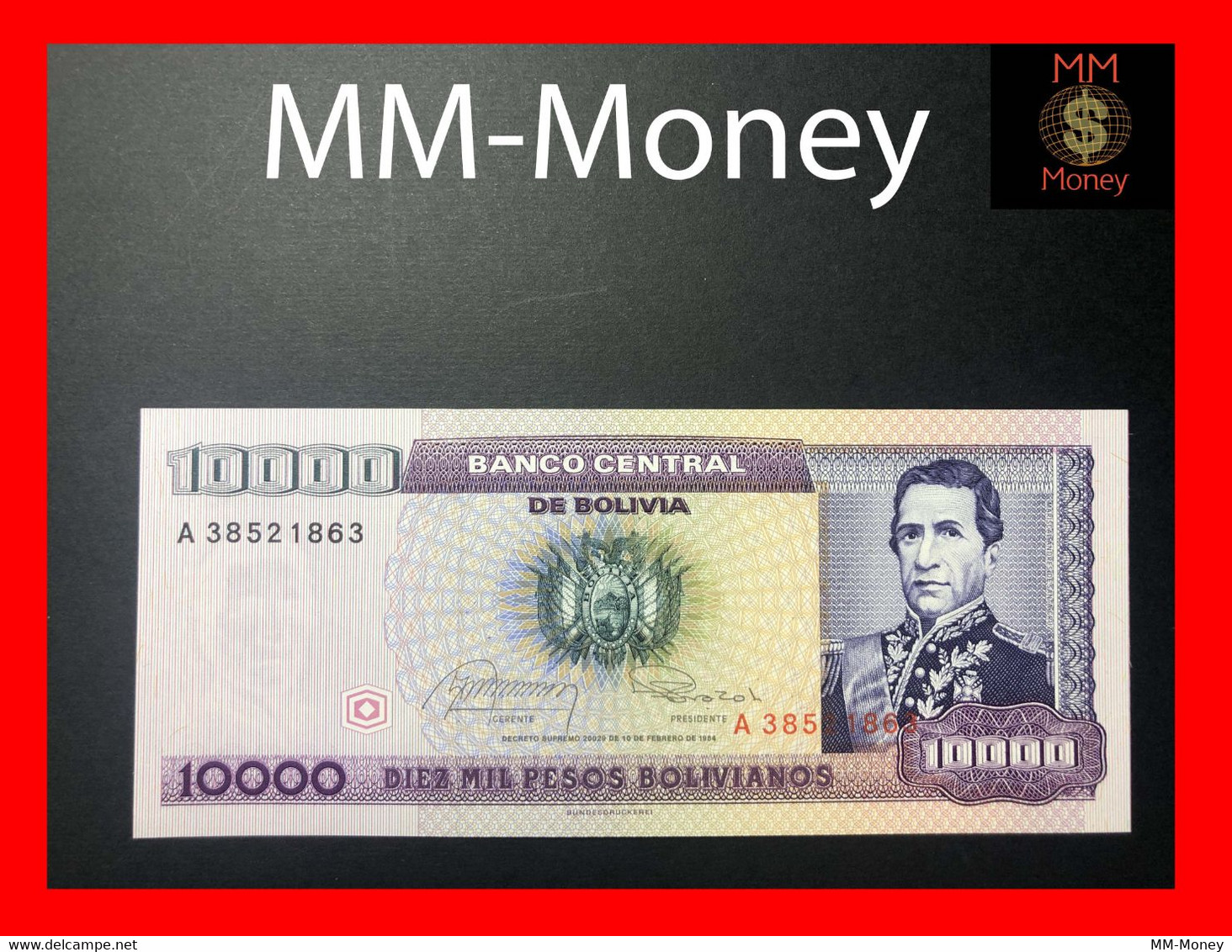 BOLIVIA 10.000  10000 Pesos Bolivianos   D. 10.2.1984   P. 169    UNC - Bolivie