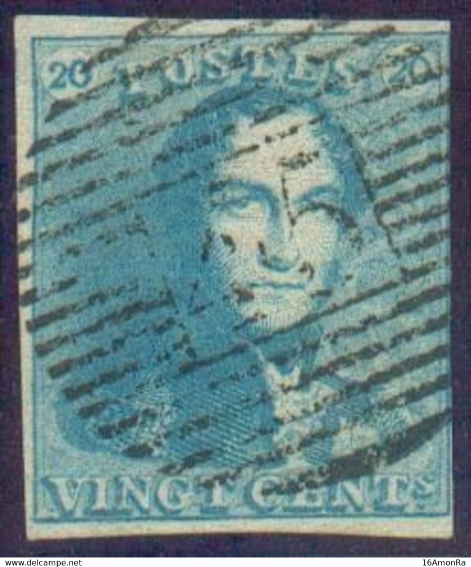 N°2c - Epaulette 20 Centimes Bleu-LAITEUX, Obl. P.45 GAND idéalement Apposée. COB 175 Euros. - Superbe - 19027 - 1849 Hombreras
