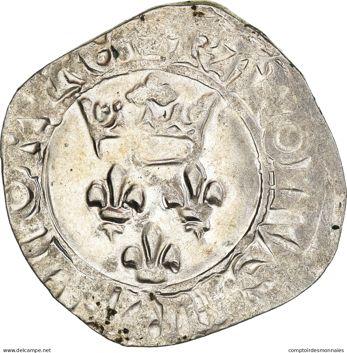 Monnaie, France, Charles VI, Florette, Rouen, TTB, Billon, Duplessy:387A - 1380-1422 Charles VI Le Fol