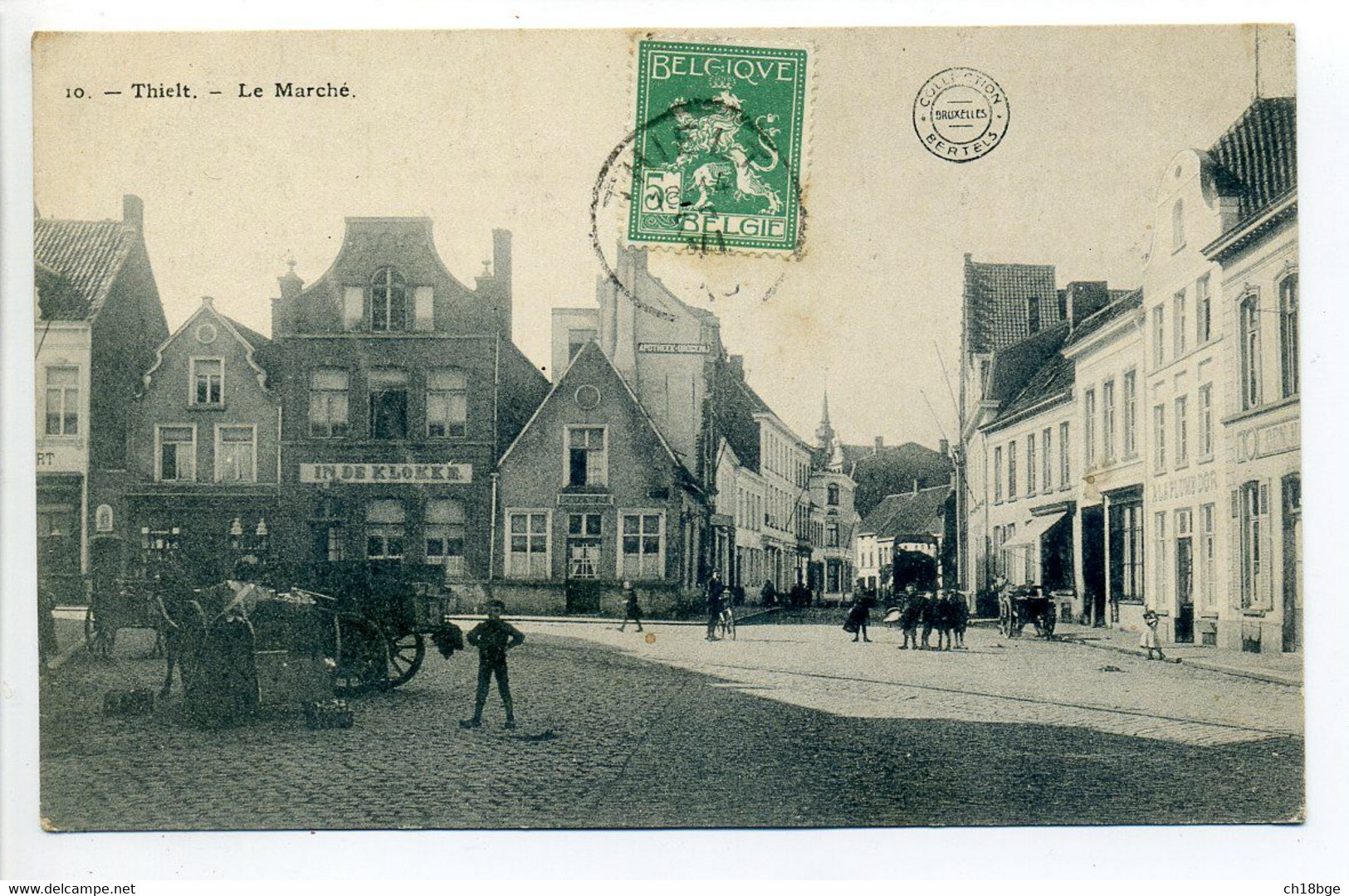 CPA Belgique  TIELT - Le Marché - Animation, Enfants, Attelage, Magasins, Commerces - Tielt