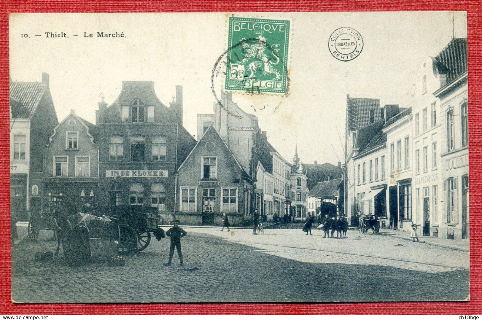 CPA Belgique  TIELT - Le Marché - Animation, Enfants, Attelage, Magasins, Commerces - Tielt