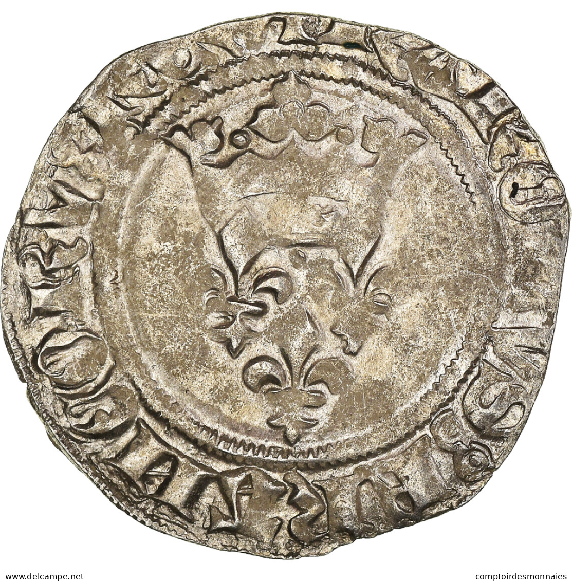 Monnaie, France, Charles VI, Florette, Tournai, TTB, Billon, Duplessy:387A - 1380-1422 Charles VI The Beloved