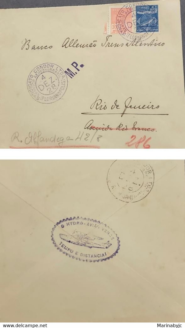 SP) 1928 BRAZIL, CONDOR FLIGHT FLORIANÓPOLIS, CIRCULATED COVER TO RIO DE JANEIRO, XF - Sonstige & Ohne Zuordnung