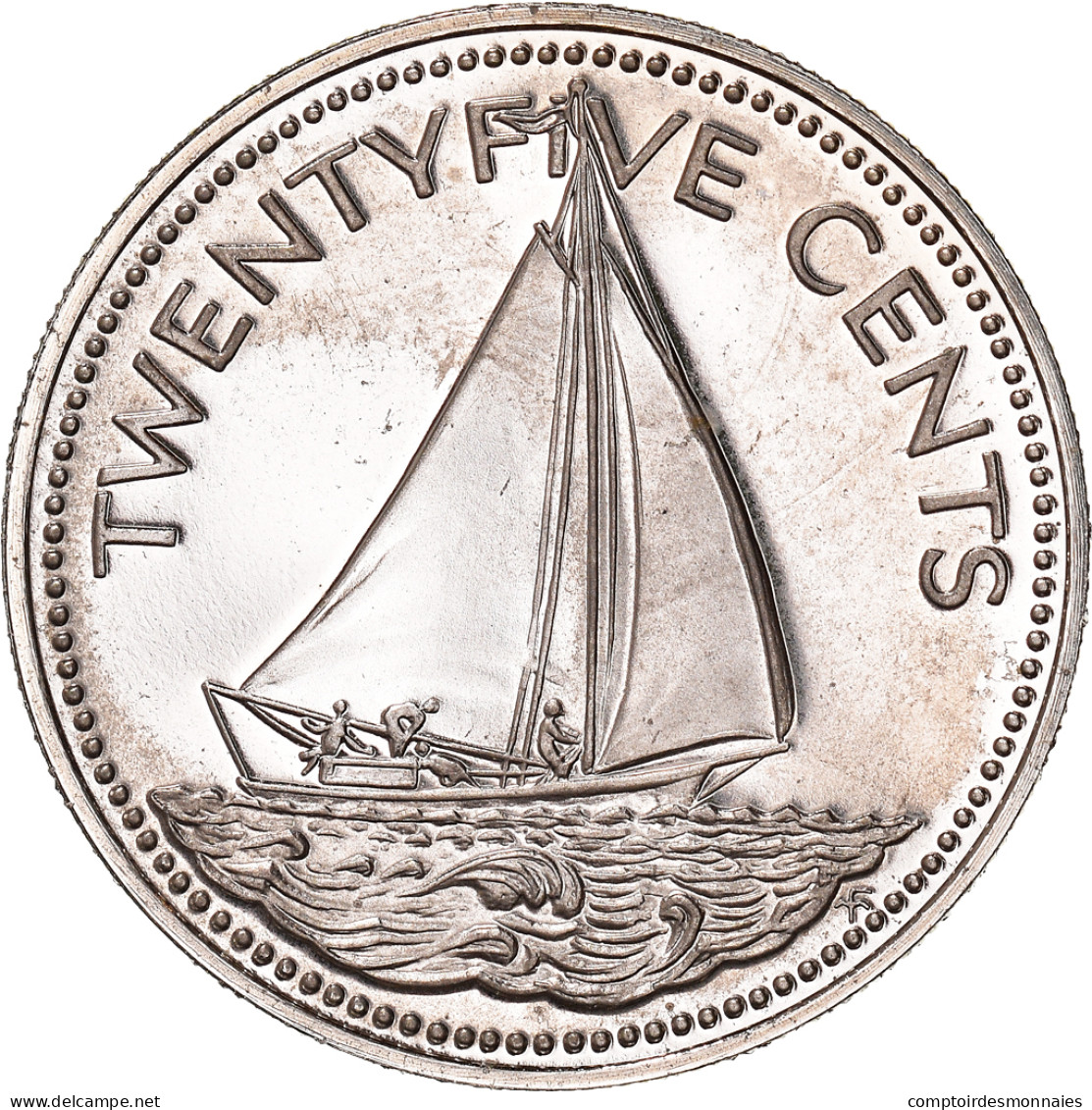 Monnaie, Bahamas, Elizabeth II, 25 Cents, 1975, Franklin Mint, U.S.A., BE, SPL+ - Bahamas