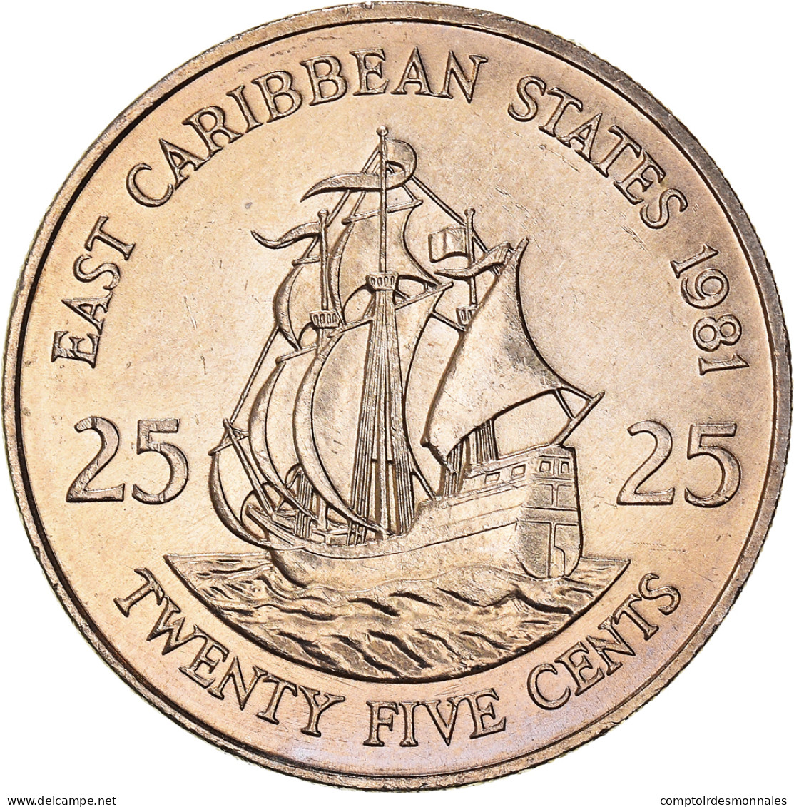 Monnaie, Etats Des Caraibes Orientales, Elizabeth II, 25 Cents, 1981, SUP+ - Caribe Británica (Territorios Del)