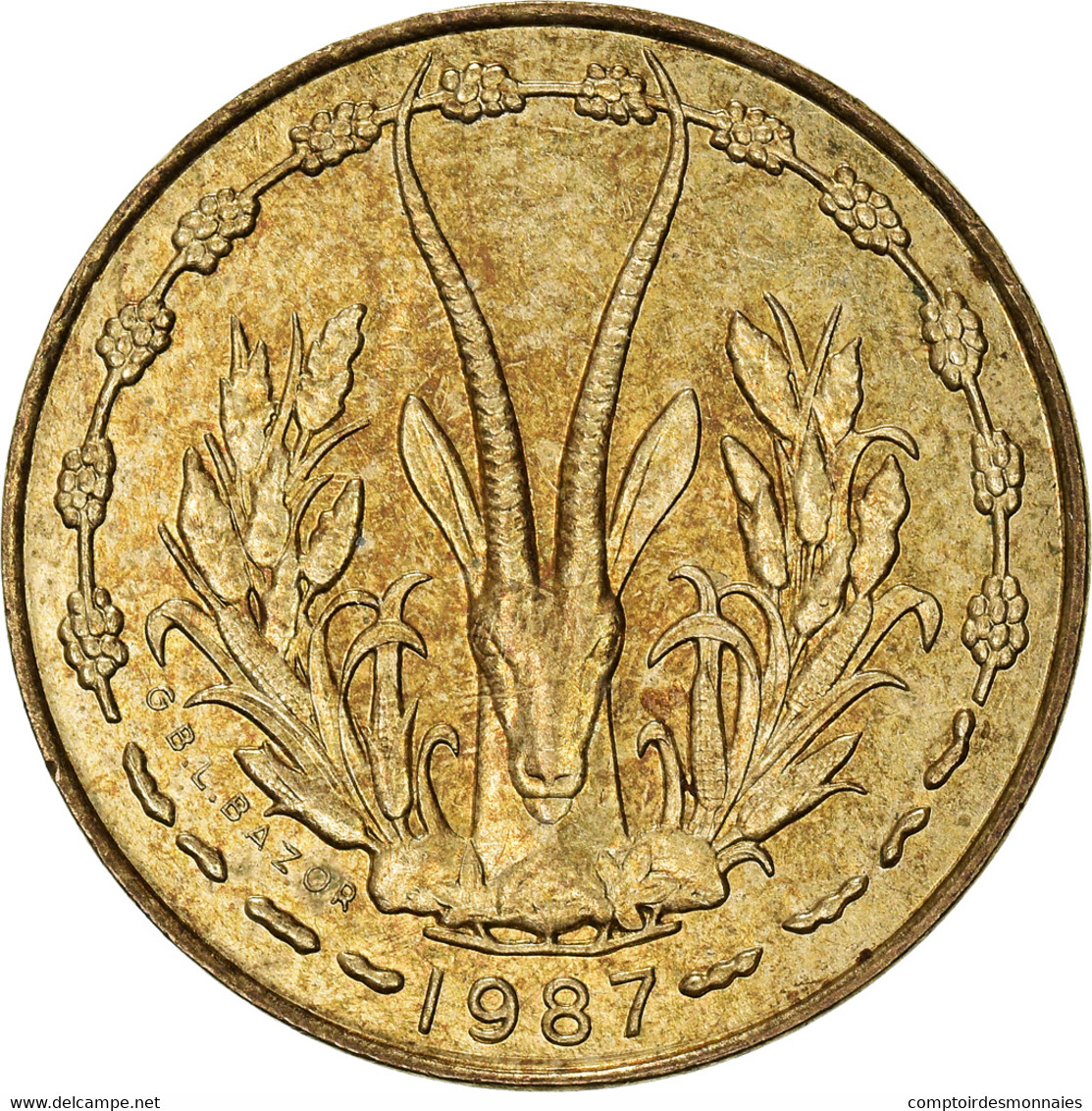 Monnaie, West African States, 5 Francs, 1987, TTB+, Aluminum-Nickel-Bronze - Elfenbeinküste