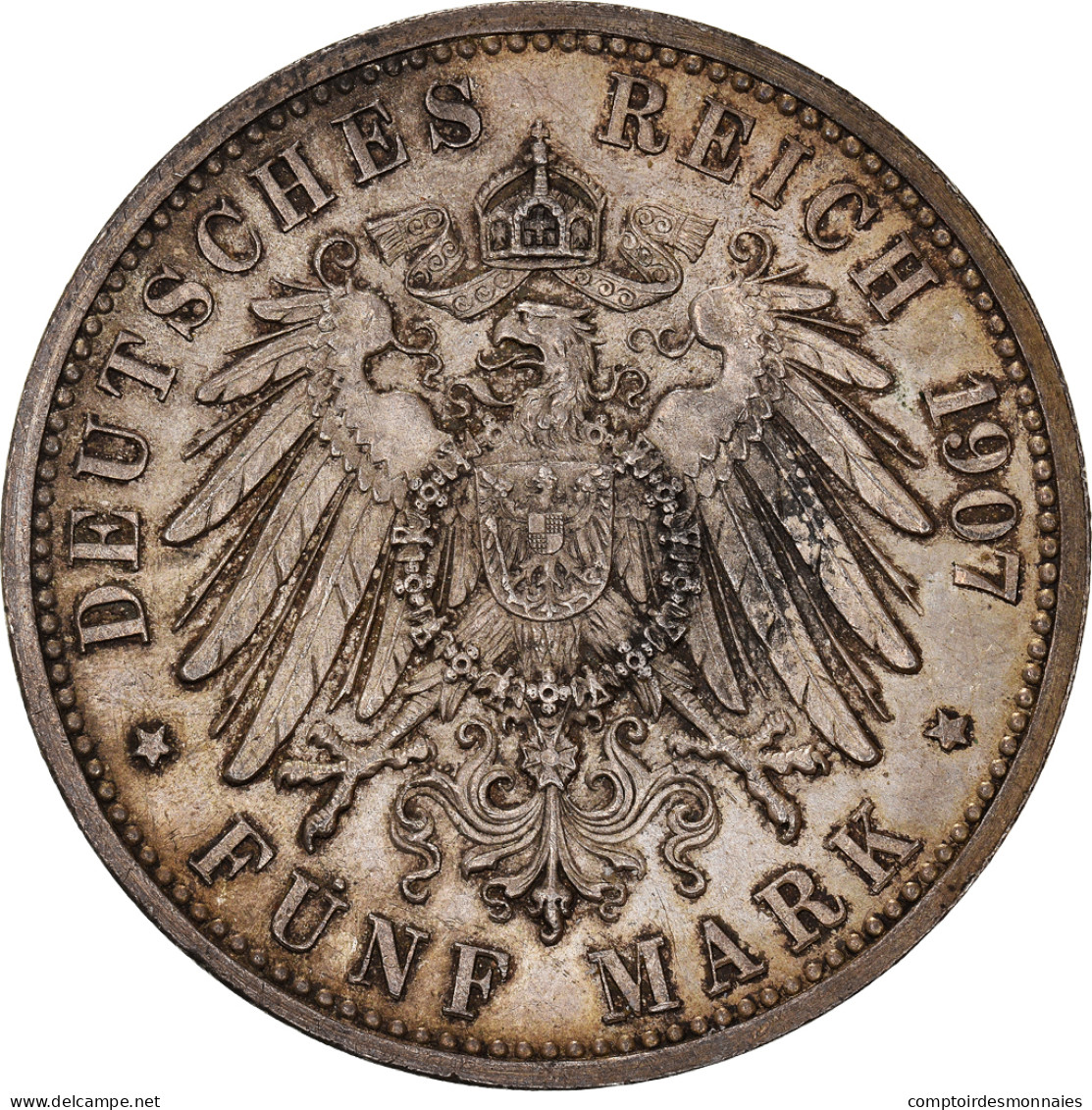 Monnaie, Etats Allemands, BADEN, Friedrich I, 5 Mark, 1907, SUP, Argent, KM:279 - Taler & Doppeltaler