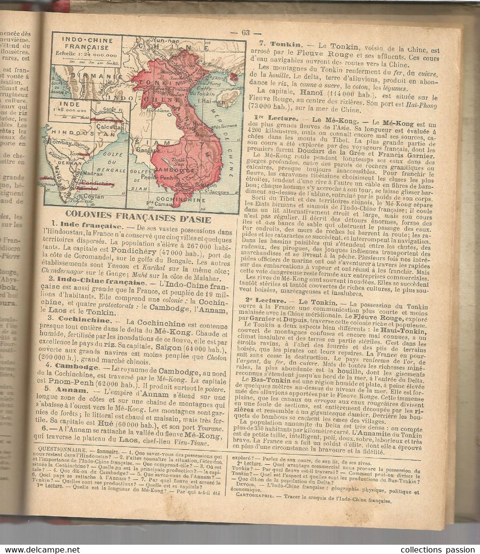 notions générales les cinq parties du monde,LA FRANCE ET SES COLONIES par L.LANIER...11 scans, frais fr 6.15 e