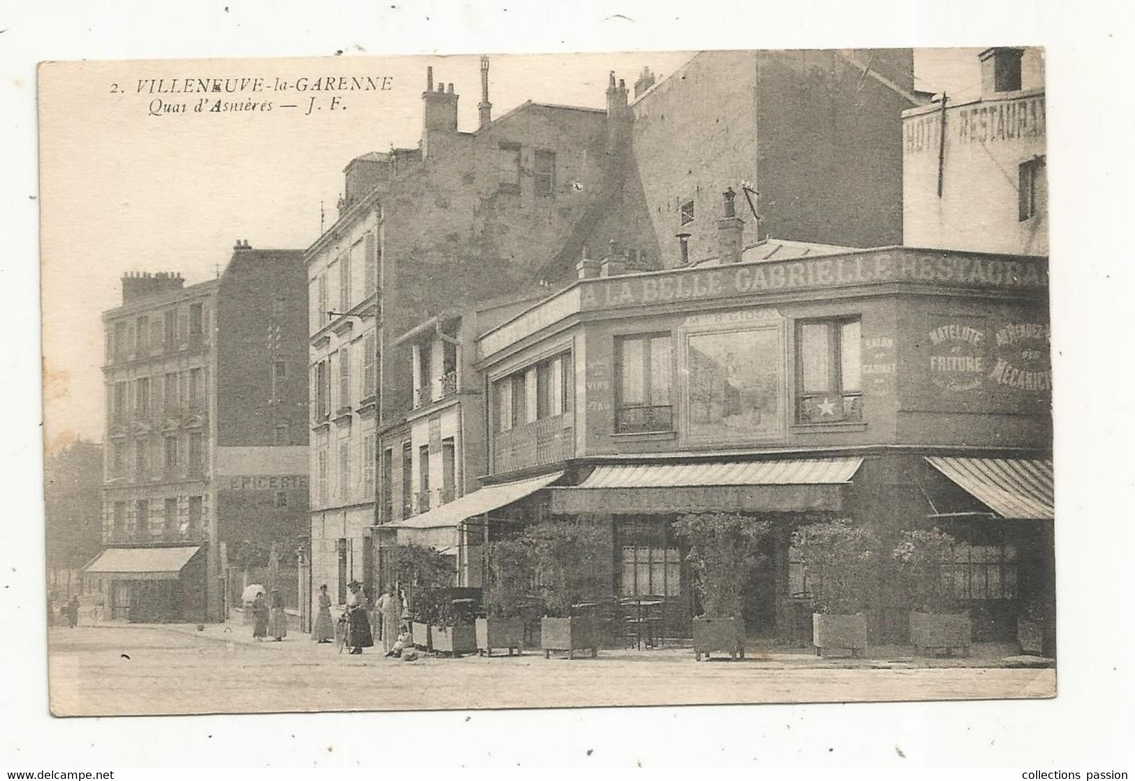 Cp ,92 , VILLENEUVE LA GARENNE, Quai D'ASNIERES , Restaurant A LA BELLE GABRIELLE , écrite 1920 - Villeneuve La Garenne