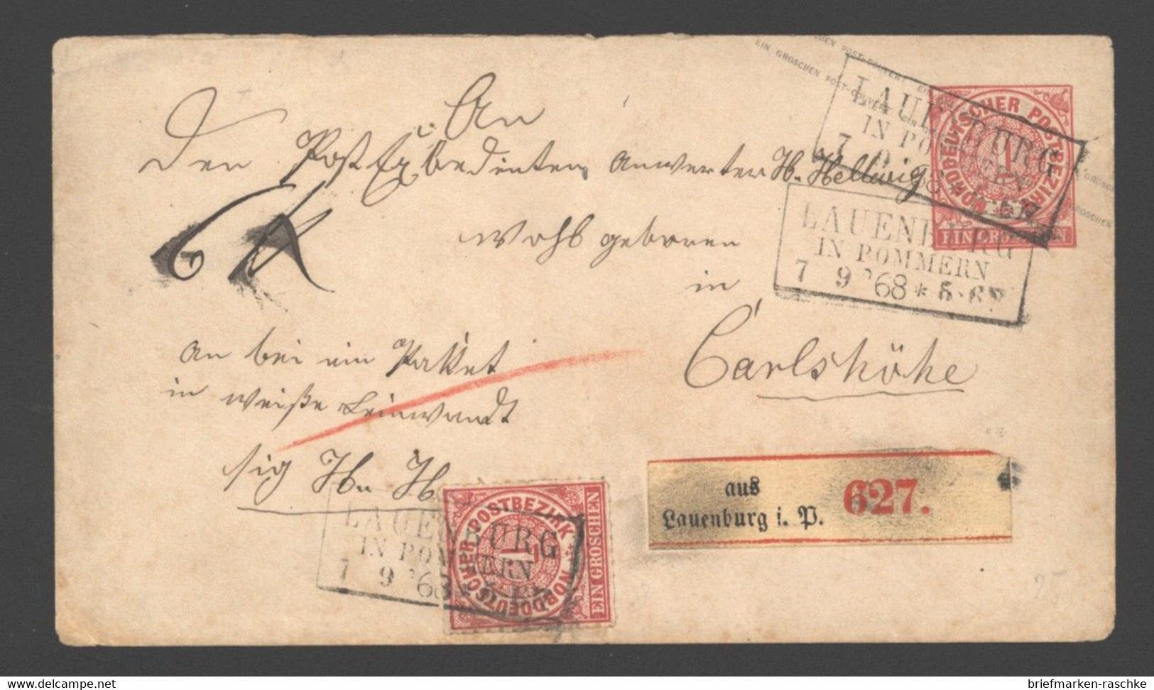 NDP,NV-Stempel,Lauenburg In Pommern   (212) - Postal  Stationery