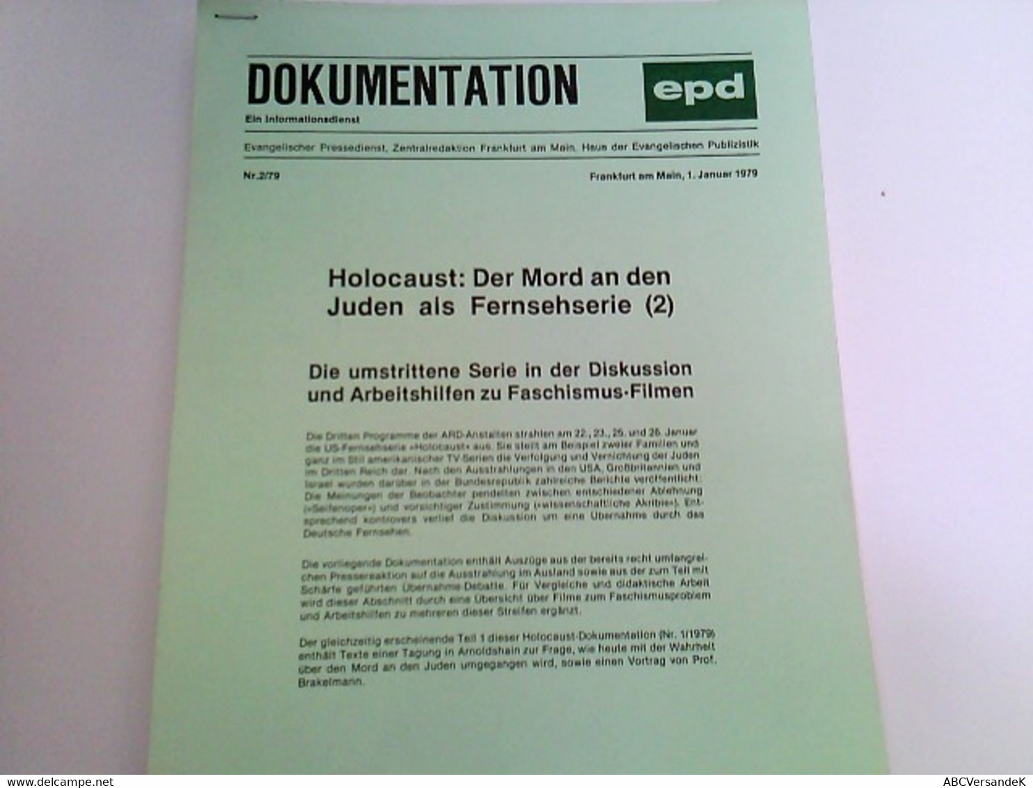 Dokumentation Epd - Ein Informationsdienst - Judentum