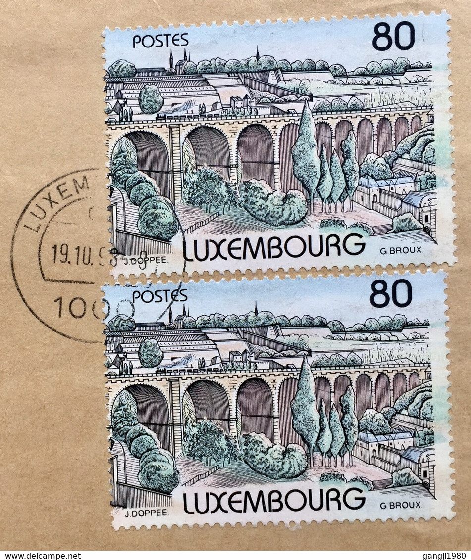 LUXEMBOURG 1988, GARDEN,BRIDGE RAILWAY 2 STAMP USED REGISTERED COVER TO INDIA - Cartas & Documentos