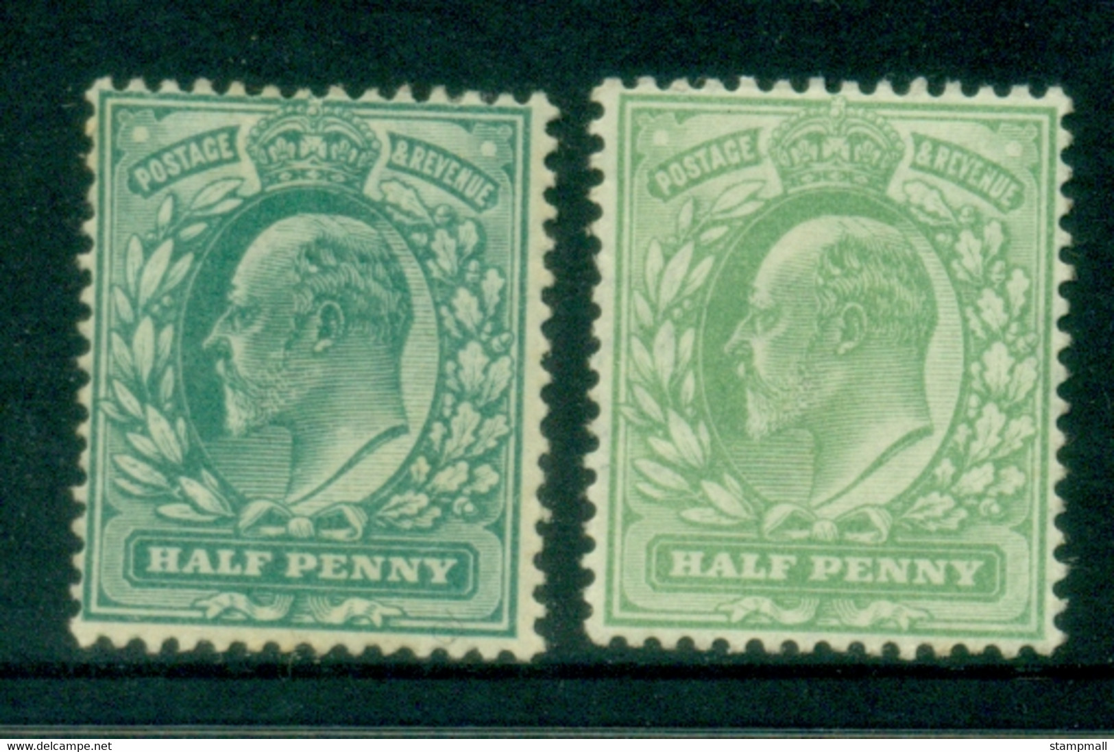 GB 1902-11 KEVII Portrait 0.5d Green 2xshades MLH - Neufs