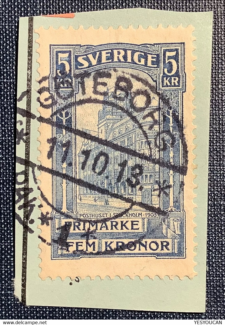 1903 General Post Office 5 Kr Blue RARE XF QUALITY ! Facit 65, Yvert 50 Cds GÖTEBORG 1913 (Suède Schweden Sweden - Oblitérés