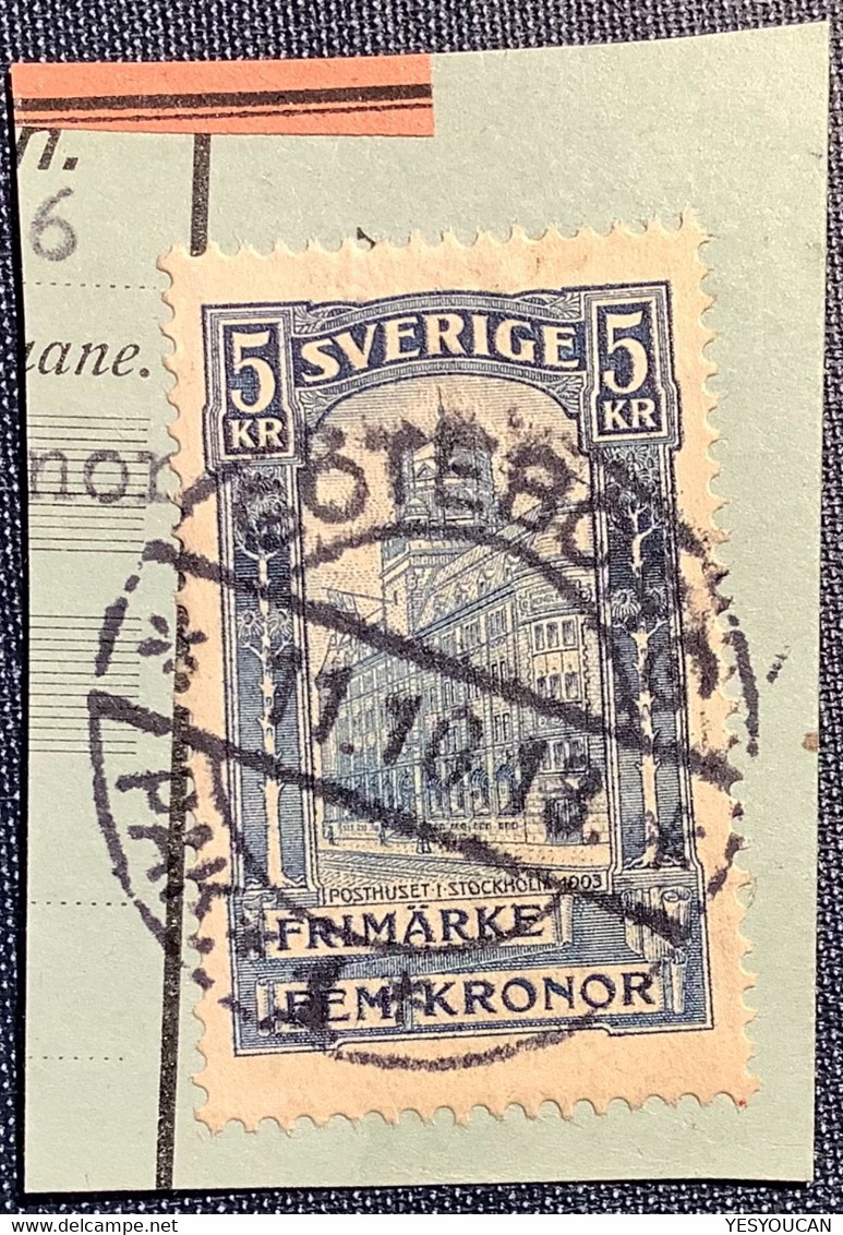 1903 General Post Office 5 Kr Blue RARE XF QUALITY ! Facit 65, Yvert 50 Cds GÖTEBORG 1913 (Suède Sweden Schweden - Usados