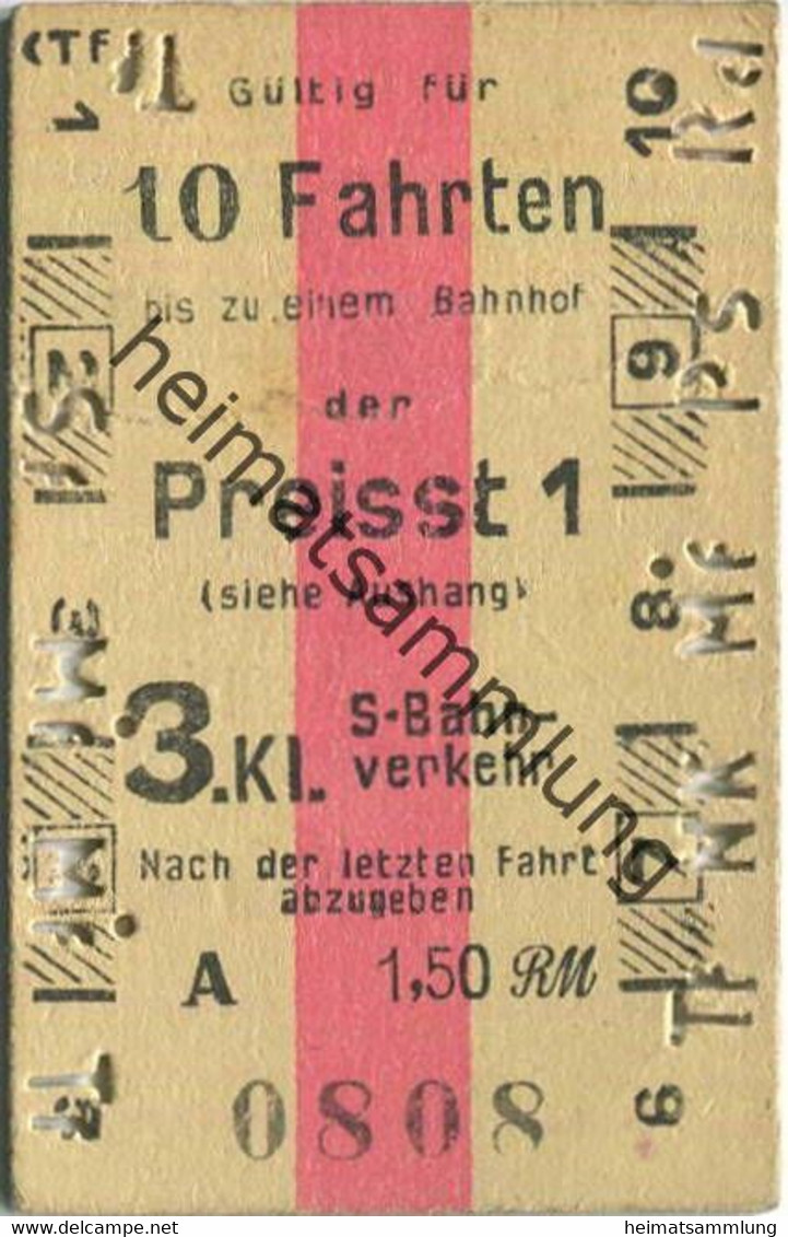 Deutschland - Gültig Für 10 Fahrten - Fahrkarte Berlin S-Bahn-Verkehr 3. Klasse 1,50 RM - Europa