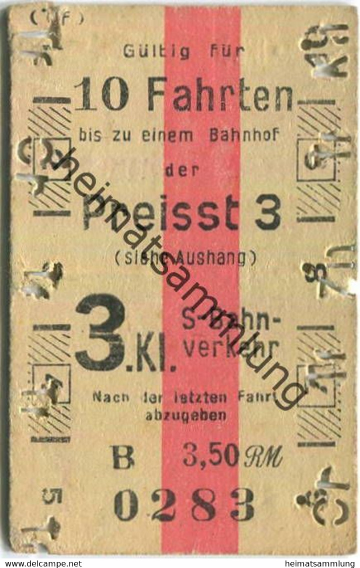 Deutschland - Gültig Für 10 Fahrten - Fahrkarte Berlin S-Bahn-Verkehr 3. Klasse 3,50 RM - Europe