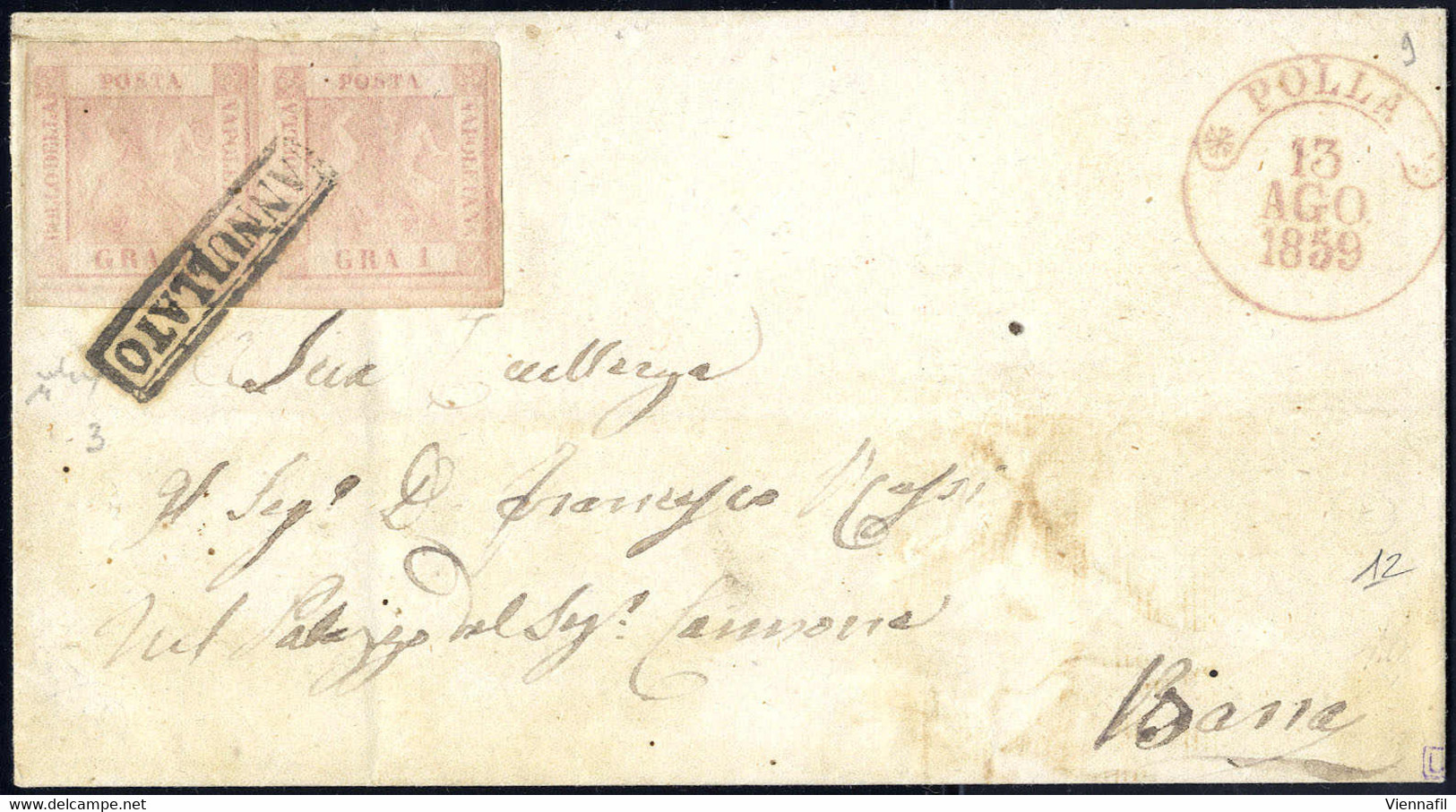 Cover "Polla", Lettera Del 13.8.1859 Affrancata Con Coppia 1 Gr. Rosa Chiaro, Coppia Annullata Con Timbro "ANNULLATO" In - Naples