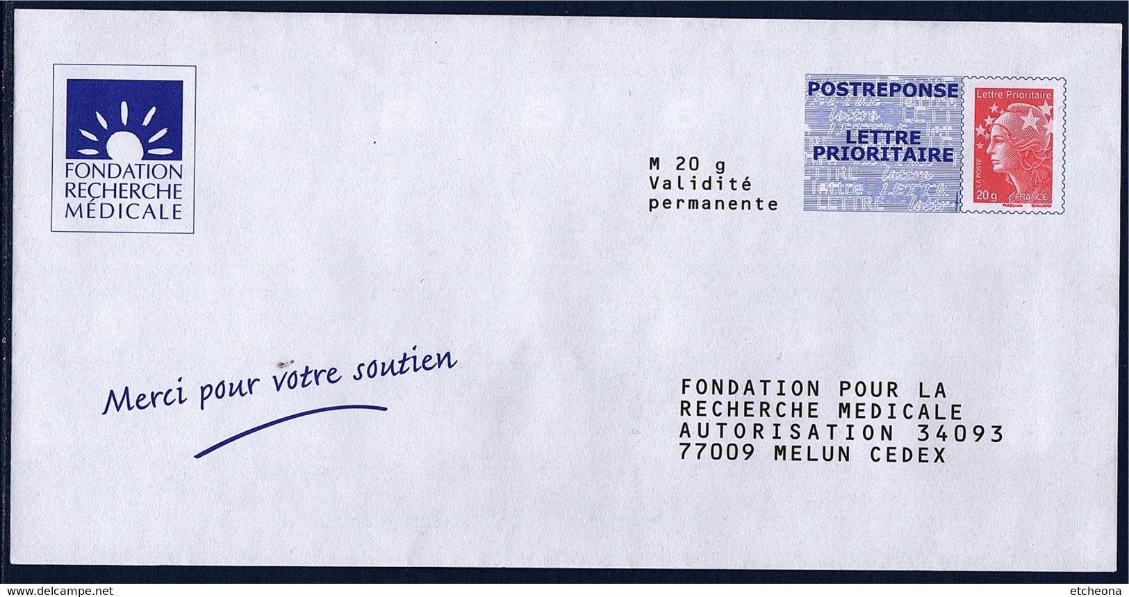 Fondation Pour La Recherche Enveloppe Postréponse Marianne Beaujard Non Circulé TVP LP Lot 12P499 Type N°4230 - Prêts-à-poster: Réponse
