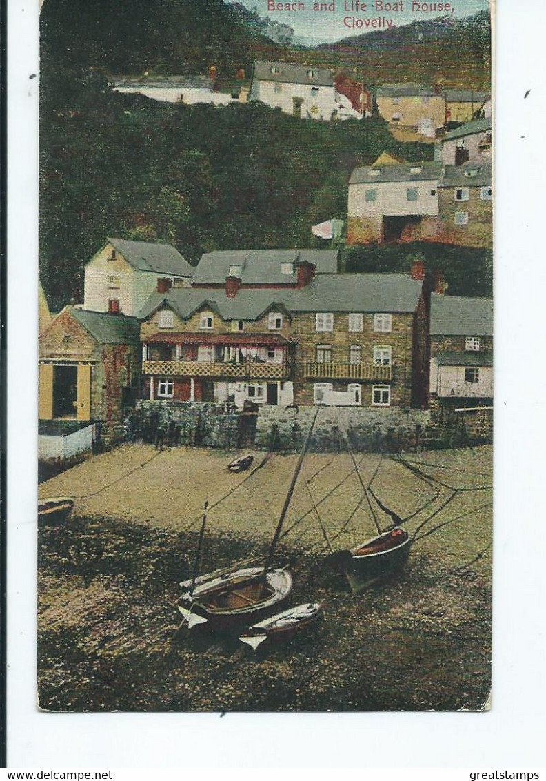 Devon Postcard  Clovelly Beach And Lifeboat House. Very Nicehambridge Steel Cds . 1907 Posted - Clovelly