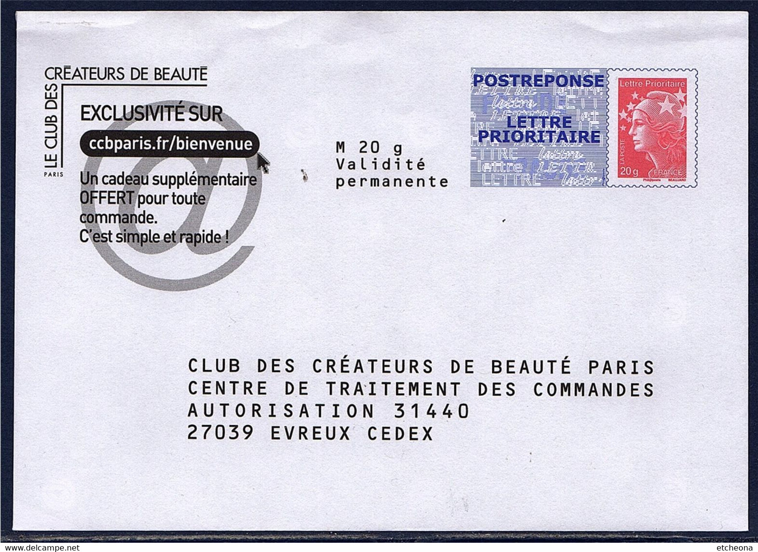 Le Club Des Créateurs De Beauté Enveloppe Postréponse Marianne Beaujard Neuve TVP LP Lot 12P212 Type N°4230 - PAP: Antwort
