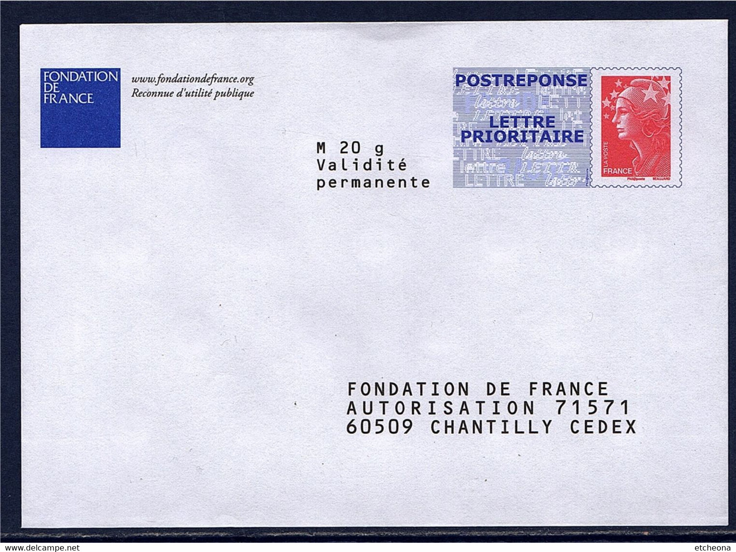 Fondation De France Enveloppe Postréponse Marianne Beaujard Neuve TVP LP Lot 09P344 Type N°4230 - Prêts-à-poster: Réponse