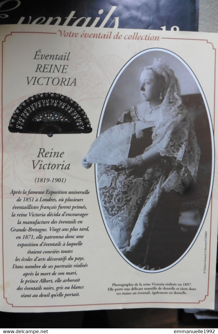 Eventail En Bois Peint Noir à Fleurs Reine Victoria + Magazine N°7 Planeta Eventails De Collection - Queen Victoria - Eventails