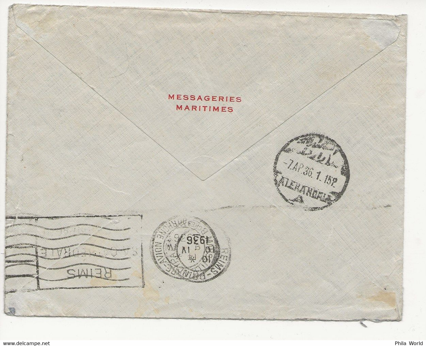 IMPERIAL AIRWAYS 1936 Airmail Air Mail Cover EGYPTE EGYPT PAR AVION To FRANCE REIMS Via MARSEILLE TAXE - 1921-1960: Période Moderne