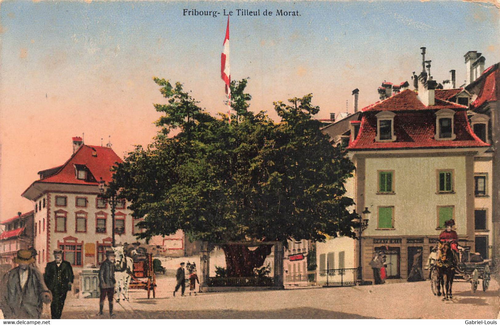 Fribourg Le Tilleul De Morat - Attelage - Drapeau Suisse - Morat