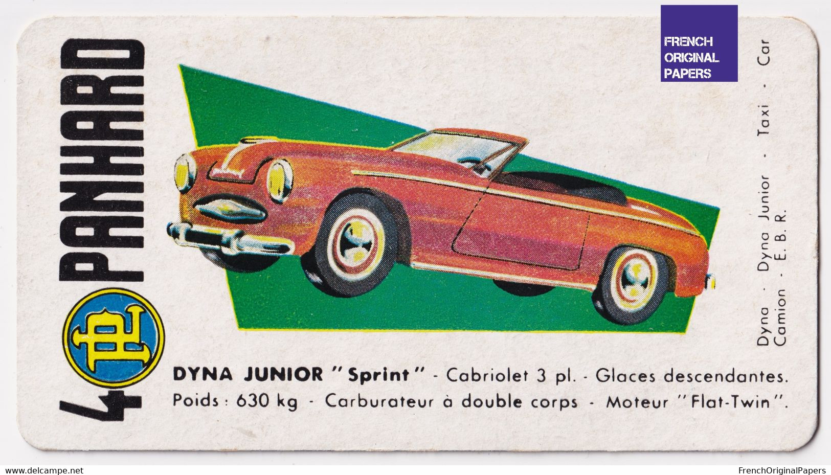 Image Carte De Jeu Thème Voiture Automobile 11x6cm -Années 1950/60 - Panhard Dyna Junior Sprint Cabriolet A59-68 - Other & Unclassified