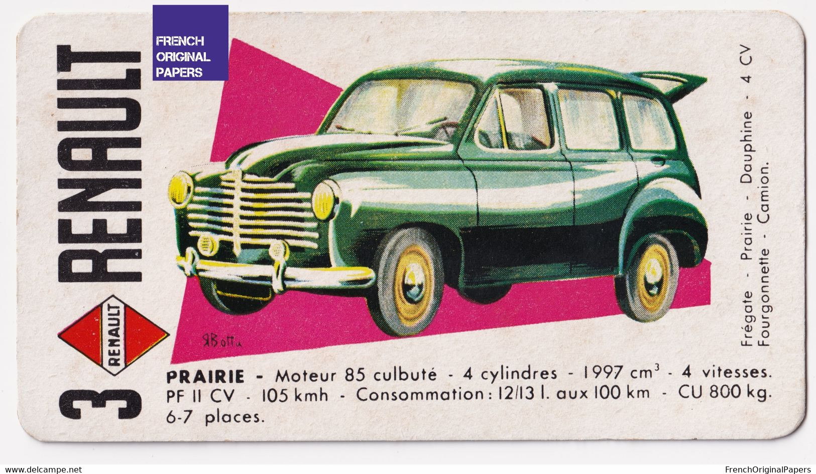 Image Carte De Jeu Thème Voiture Ancienne Automobile 11x6cm -Années 1950/60 - Renault Prairie A60-10 - Other & Unclassified