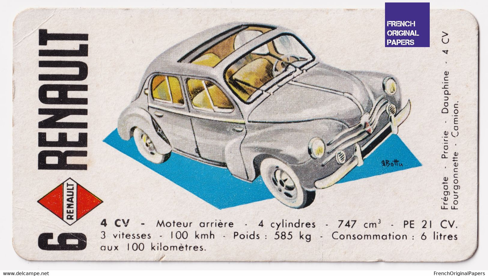 Image Carte De Jeu Thème Voiture Ancienne Automobile 11x6cm -Années 1950/60 - Renault 4CV A60-35 - Other & Unclassified