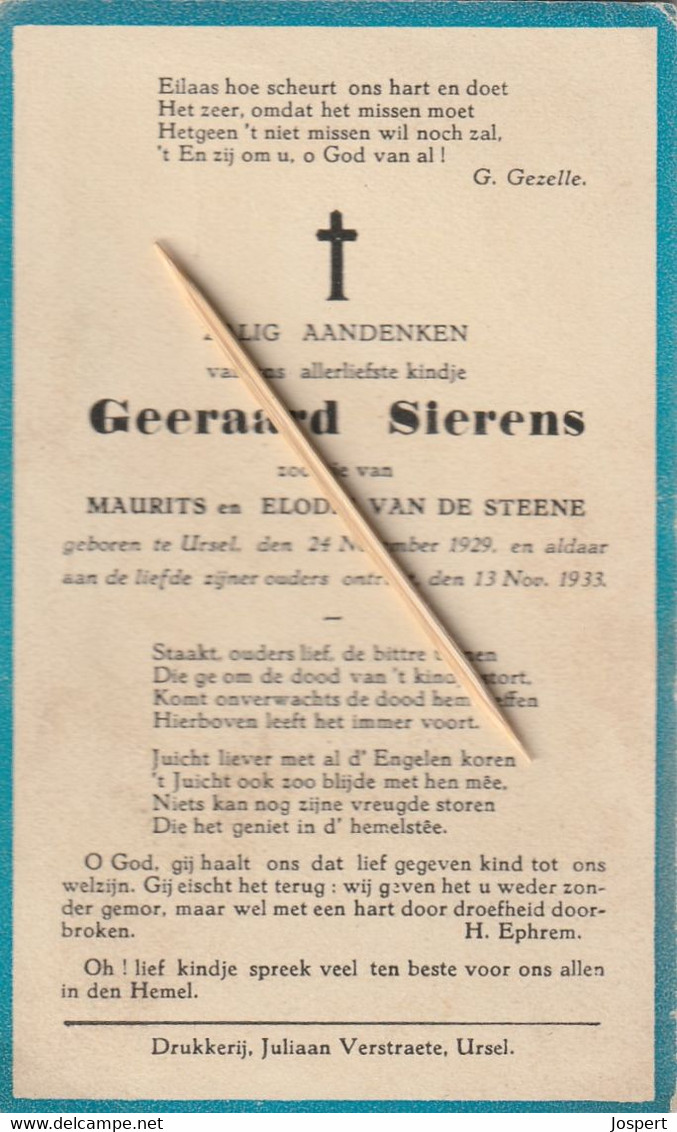 Ursel, 1933, Geerard Sierens, De Steene - Devotion Images