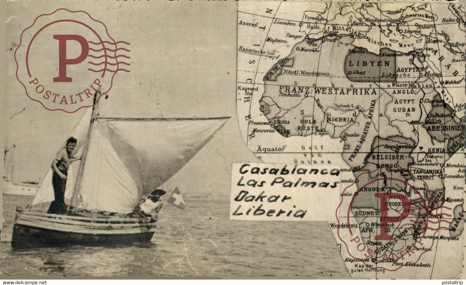 ADVENTURERS IN THE SEA LIBYEN CASABLANCA LAS PALMAS DAKAR LIBERIA MAP MAPA  AFRIQUE AFRICA FROM BADAJOZ TO FINLAND - Liberia