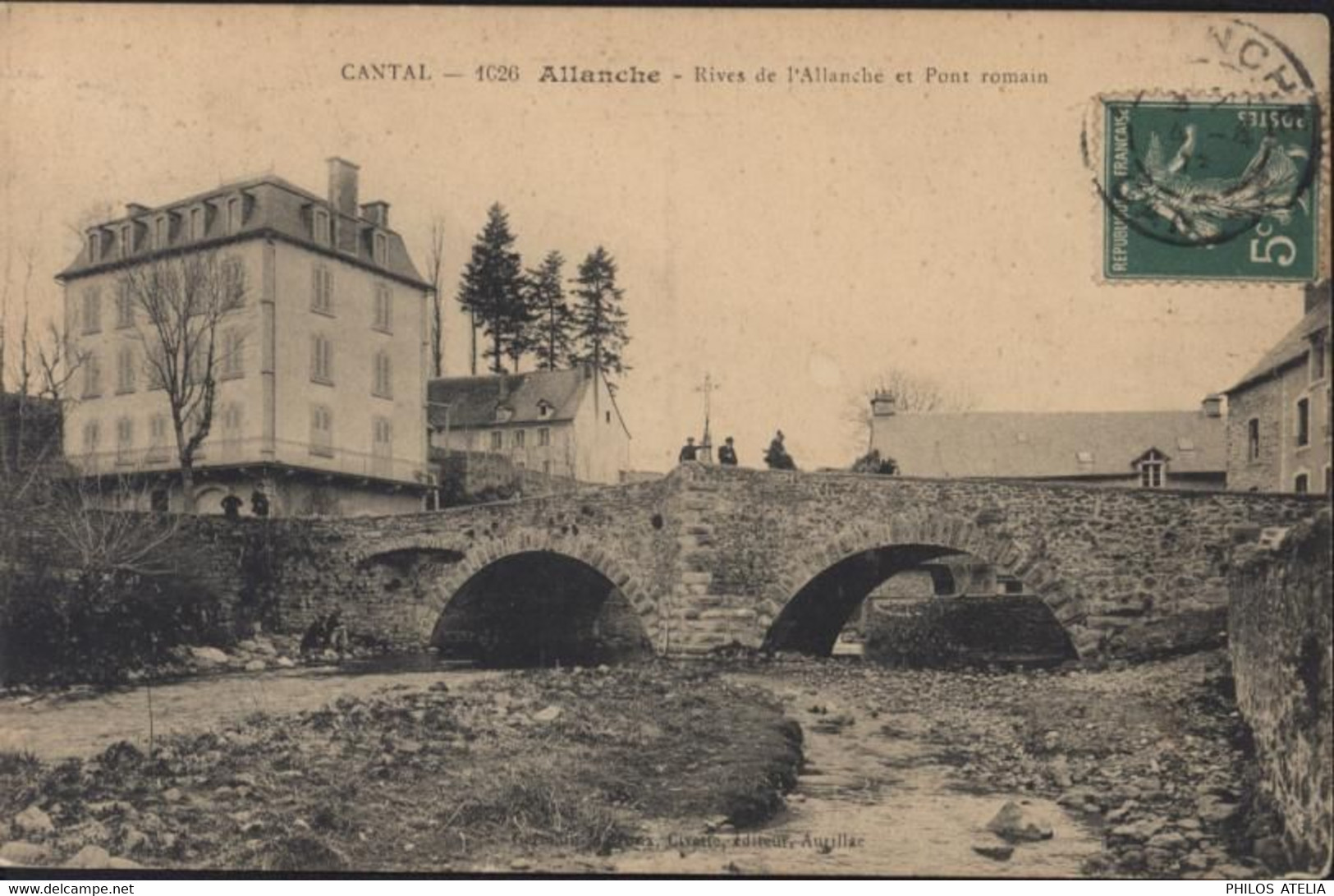 CPA CP Cantal Allanche Rives De L'Allanche Et Pont Romain YT 137 14 AVRIL 1913 Allanche - Allanche