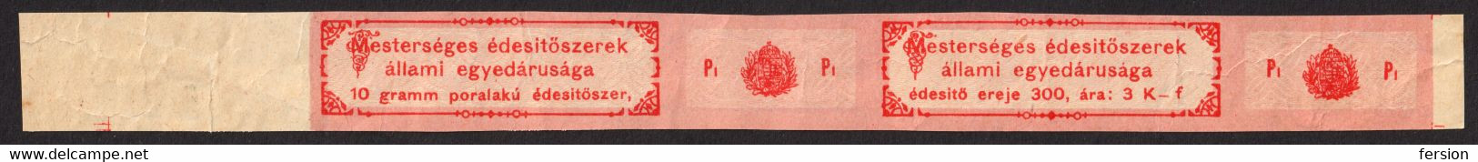 1912 Hungary - SUGAR Substitute Seal Tax Stamp Stripe P1 - 3.- K - Revenue Tax SEAL - MBIK Cat. No. 1. - Fiscales