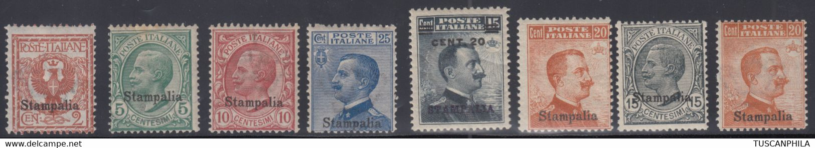 Egeo Stampalia Serie Di 8 Valori Sass. 1/3+5+8/11 MH*/MNH** Cv. 515 - Aegean (Stampalia)