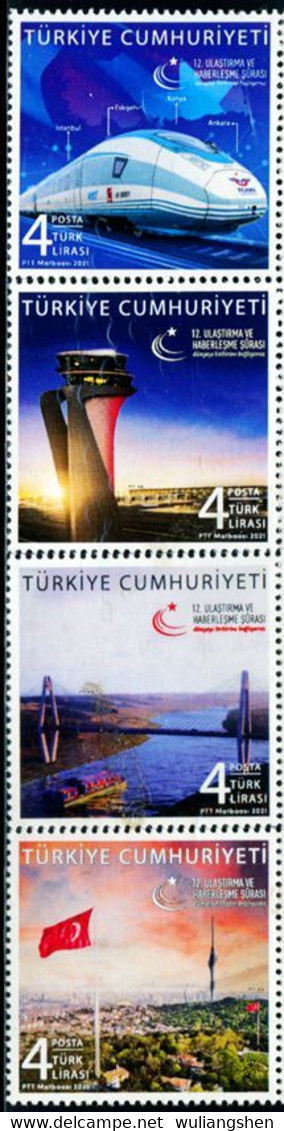 XH0194 Turkey 2021 Major Construction Bridge Airport Flag And Other 4V MNH - Ungebraucht