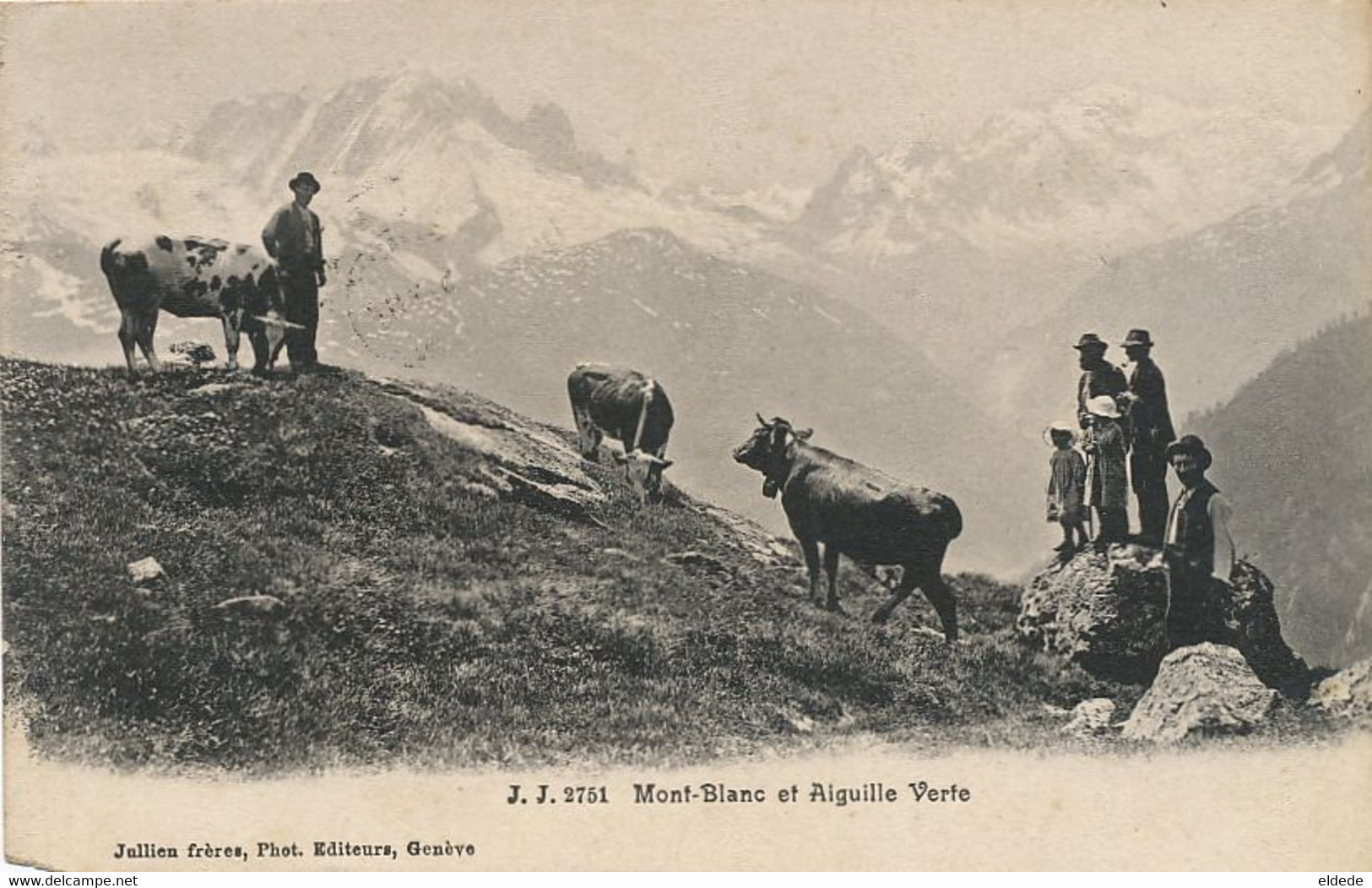 JJ 2751 Mont Blanc Et Aiguille Verte Paturage Alpage  Envoi Salvan Vers Maison Blanche Isle Sur Le Doubs - Salvan