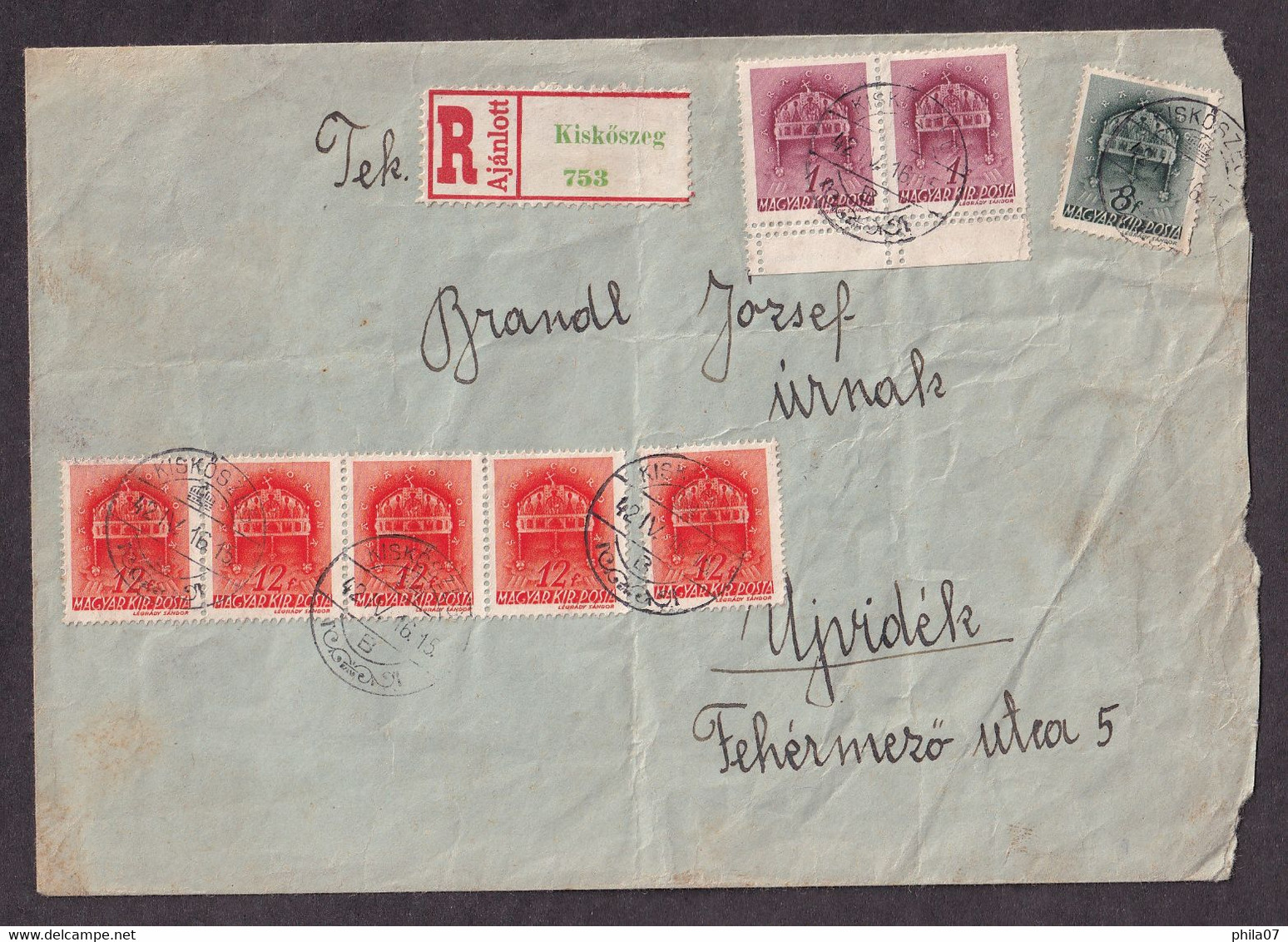 Hungary Occupation Of Croatia - Letter Sent By Registered Mail From Batina On Dunav (Kiskoszeg) To Novi Sad 16.04.1942. - Andere & Zonder Classificatie