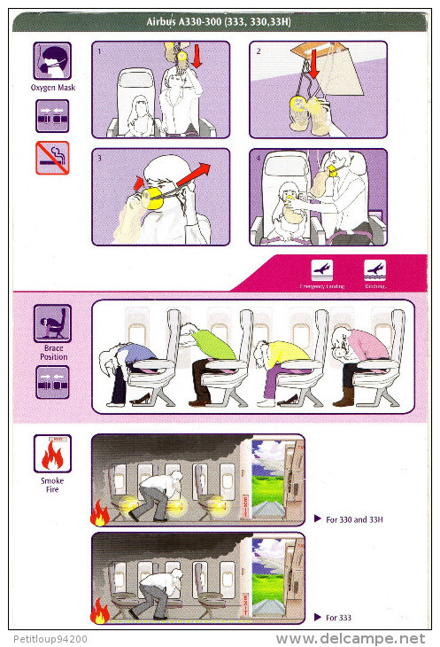 CONSIGNES DE SECURITE / SAFETY CARD *AIRBUS A330-300  Thai - Safety Cards