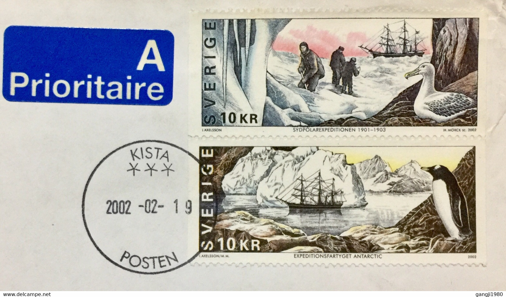 SWEDEN 2002, KISTA TO INDIA,AIRMAIL COVER 20 KROWN RATE ! BIRD ,ANTARCTIC ,SHIP ,ICE ,MOUNTAIN,NATURE - Lettres & Documents