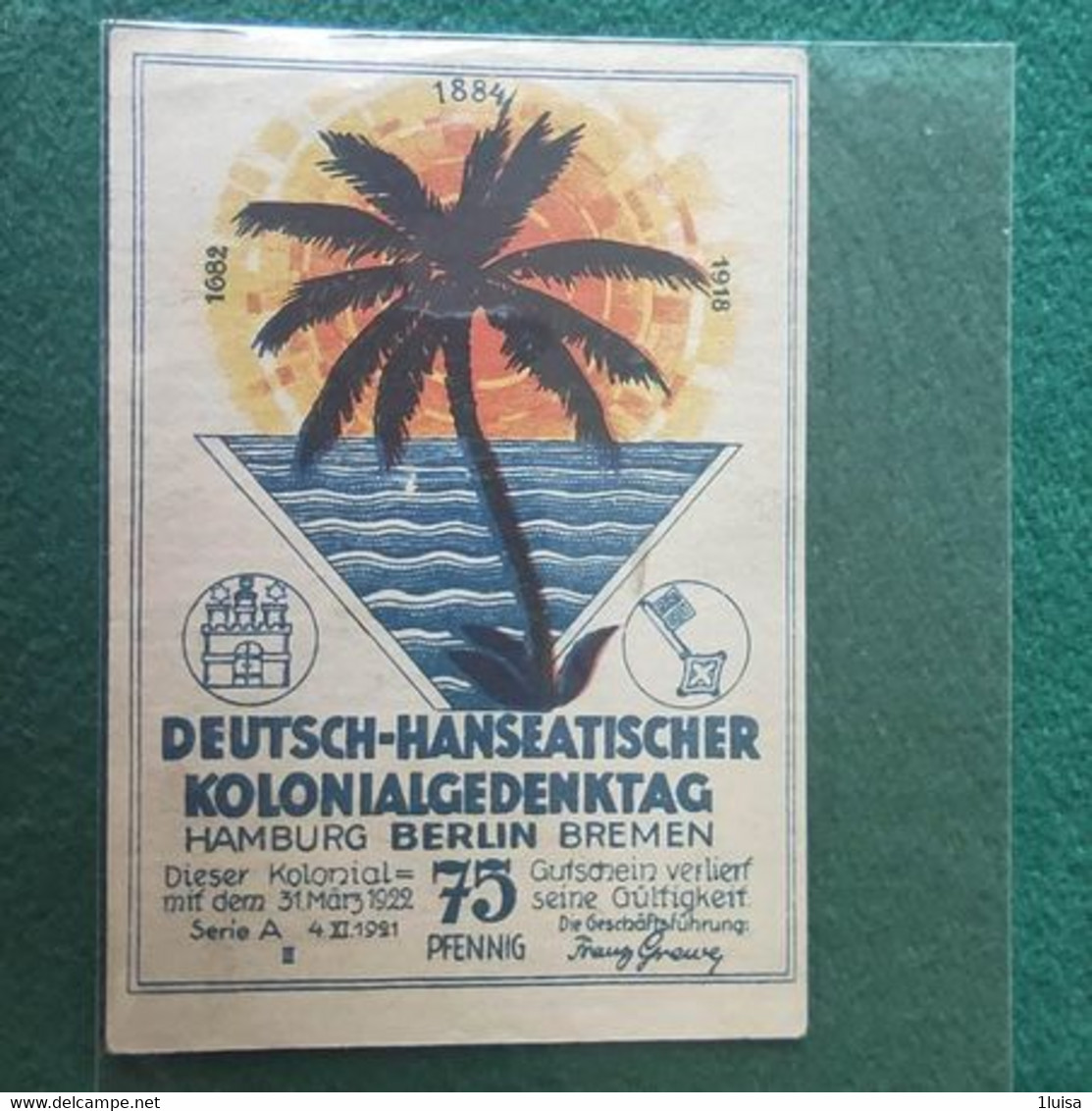 GERMANIA KIAUTSCHAU 75 PFENNIG 1922 - Andere & Zonder Classificatie