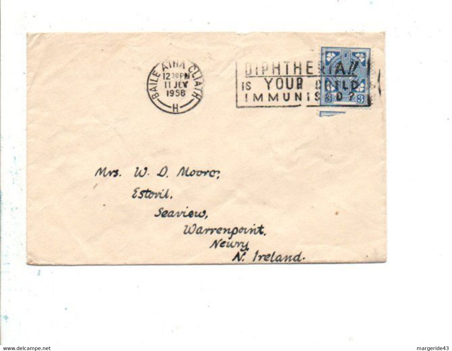 IRLANDE SEUL SUR MIGNONETTE DE BAILE ATHA CLIATH 1958 - Storia Postale