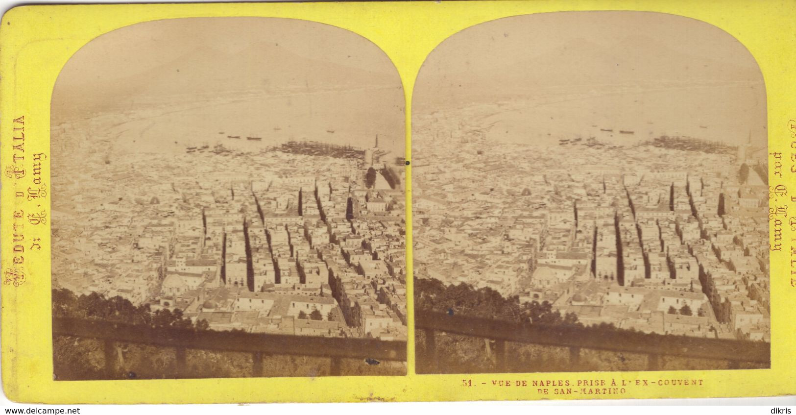 PHOT0- STEREO- ITALIE VUE DE NAPLES PRISE A L'EX-COUVENT DE SAN MARTINO VERS 1880 DIM 17.5X9 CM - Photos Stéréoscopiques