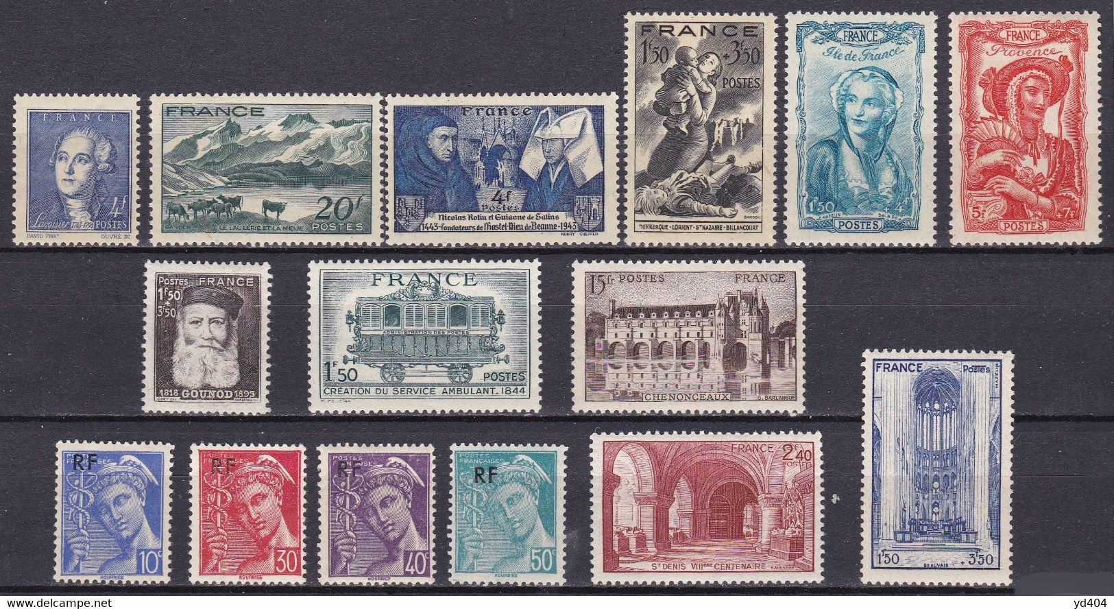 FR1050 - FRANCE – 1943-44 – MNH LOT - Y&T # 581→663 - CV 14 € - Unused Stamps